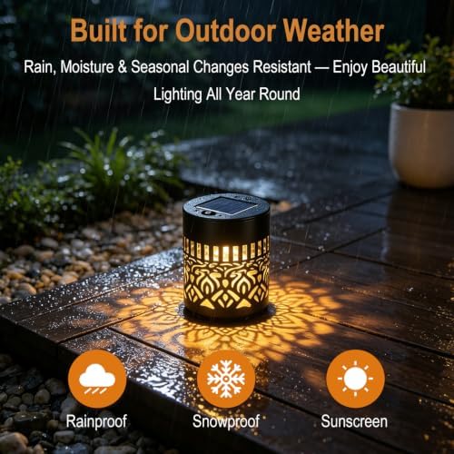 2 Pack Solar Fence Lights, Metal Mandala Pattern Solar Wall Light - Image 4