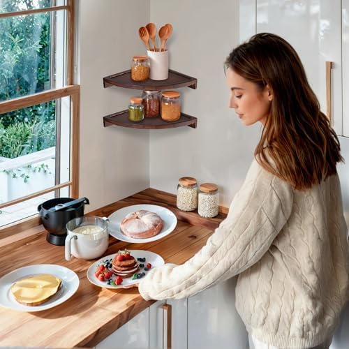 Demigo Round Floating Corner Shelves, Dark Brown Wall Shelf - Image 2