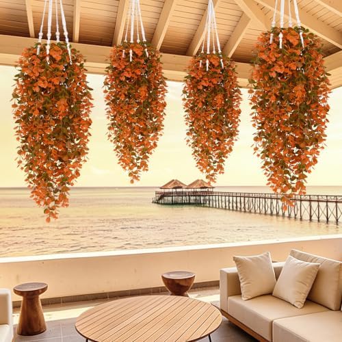 Waipfaru 4Pcs Fake Hanging Plants, Eucalyptus Leaves Fake Vines Fall Decor - Image 5