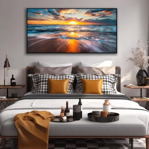 Framed Ocean Wall Art for Living Room, Large 59x29 Inches Coastal Beach Canvas - Image 7