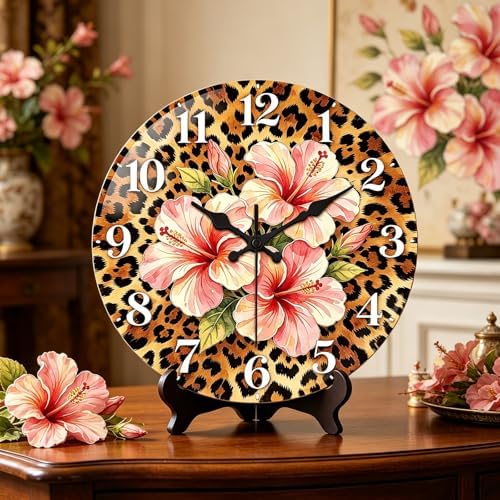peacoblue Leopard Print Hibiscus Wall Clocks Battery Operated 12" - Image 3