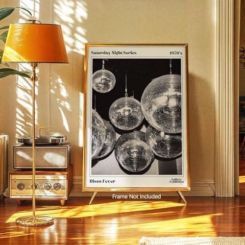 70s Disco Ball Wall Art 16x24in Unframed Vintage Black and White Newspaper - Image 2