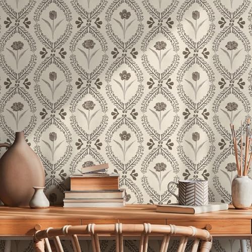 Orainege Vintage Wallpaper Peel and Stick Brown Floral Wallpaper - Image 2