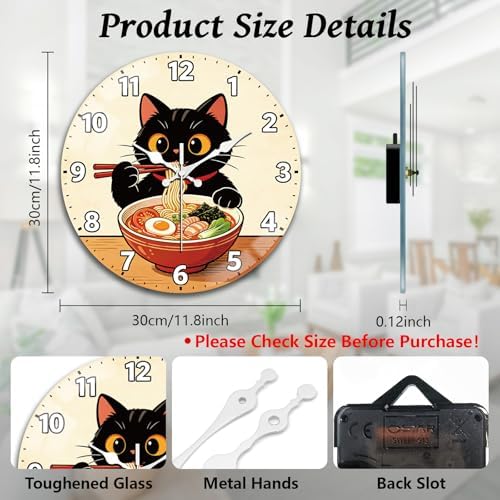 peacoblue Japanese Ramen Cat Wall Clocks Battery Operated - Image 2