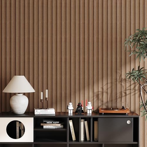 Light Walnut Peel and Stick Slat Wall Panels, Wood Grain Paneling - Image 2
