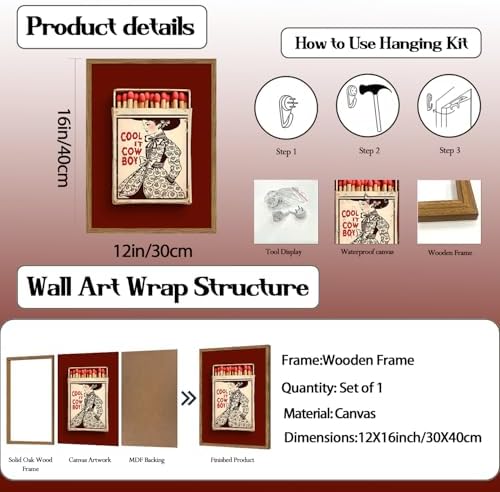 Vintage Western Cowgirl Wall Art Trendy Southwest Cool it Cowboy Matchbox Wall - Image 3