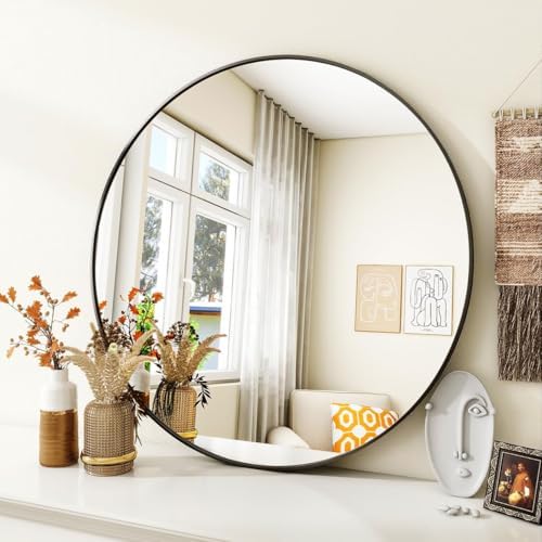 VooBang Black Round Bathroom Mirror 30", Thin Metal Frame Wall Mirror - Image 2