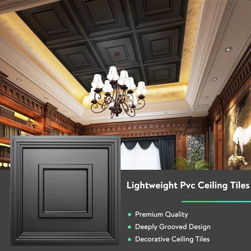 STICKGOO Black Drop Ceiling Tile 2ft x 2ft, Ceiling Panel High-Grade PVC - Image 4