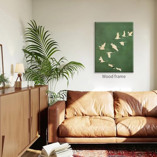 Emerald Green Gold Cranes Wall Art Japanese Bird Poster 12X16 inch Framed - Image 4