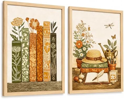 KBCXOY Vintage Book Flower Wall Art Rustic garden Library Art Print by KBCXOYLinnasArt