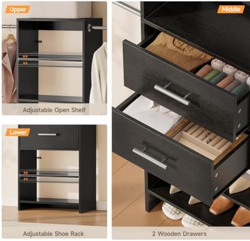 Walk-in Closet System, Wall Mounted Garment Rack, Closet Shelving Black - Image 5