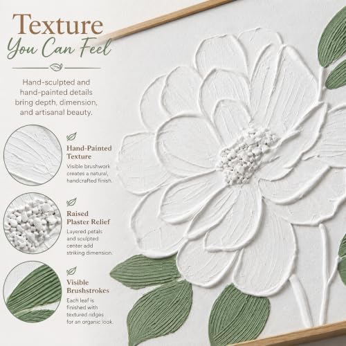 Artiluxy 3D Textured Floral Wall Art Set of 2, 16x16 Framed Botanical Decor - Image 2