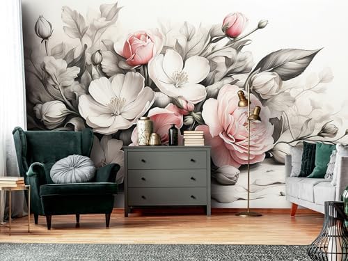 Big Rose Blossoms Painting Style Landscape Mural Flowers Self Adhesive - Image 4