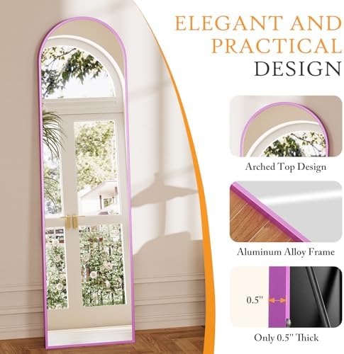 NEWBULIG 59"x16" Arched Full Length Mirror, Full Body Floor Mirror - Image 3