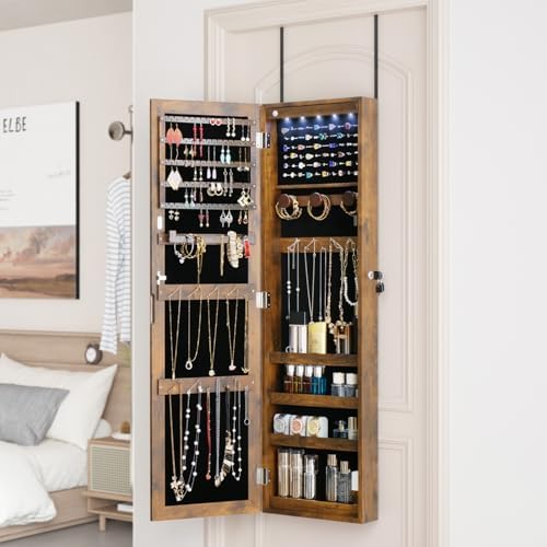 Full Length Mirror Jewelry Cabinet Organizer Lockable Door Wall-Mounted Jewelry - Image 5