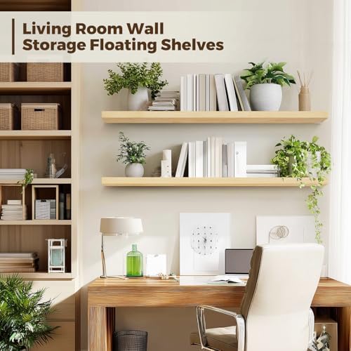 36x5.8x0.8in Floating Wall Shelves Rustic Solid Wood 2-Pack - Image 5