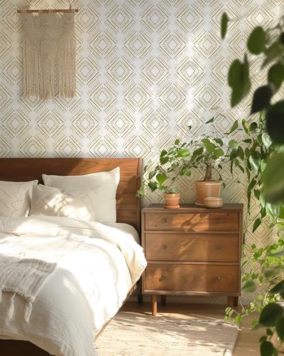 Heroad Peel and Stick Wallpaper Boho Wallpaper Beige Orange Geometric Striped - Image 3