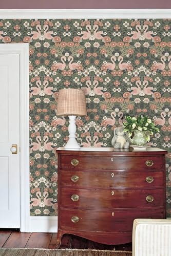 Heroad Vintage Peel and Stick Wallpaper Floral Flamingo Contact Paper Sage - Image 3