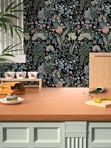 Toduso Peel and Stick Wallpaper Vintage Wall Paper Black Floral Contact Paper - Image 3