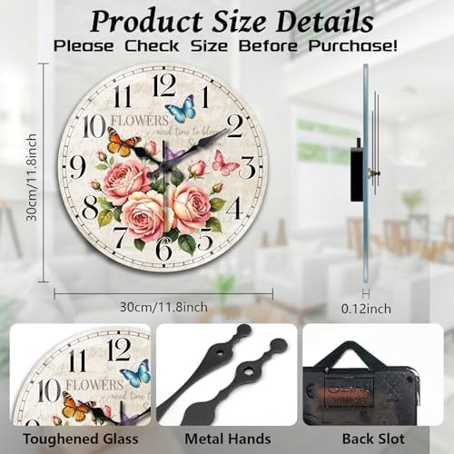 peacoblue Vintage Flowers Wall Clocks Battery Operated - Image 2