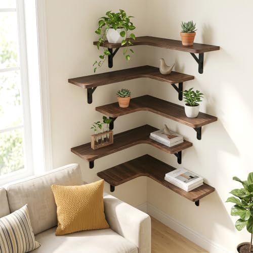 Fixwal Conner Floating Shelves for Wall Decor, Dark Carbonized Black 5pcs - Image 5