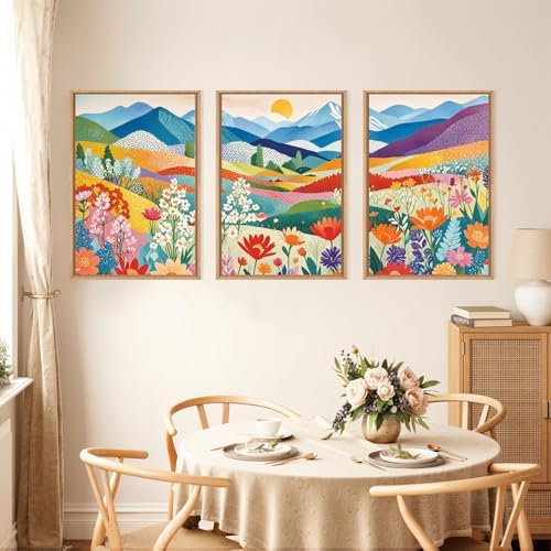 LHIUEM Large Abstract Mountain Flower Framed Canvas Wall Art, Colorful - Image 3