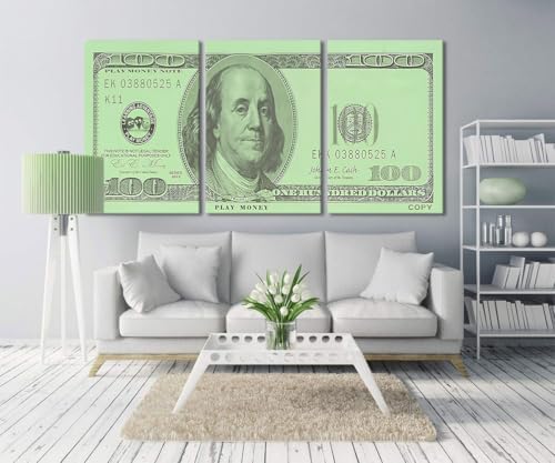3pcs Money Wall Art 100 Dollars Bill Canvas Prints Inspirational Picture - Image 2