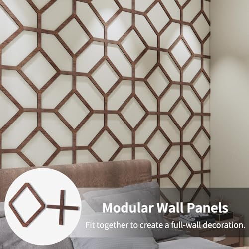 Decorative Modular Fretwork 3D Wall Panels, Cross Grid Walnut - Image 3