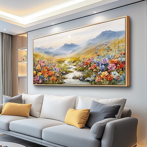 Mountain Floral Wall Art for Living Room, Sunset Wildflowers Pictures 24X48 - Image 2