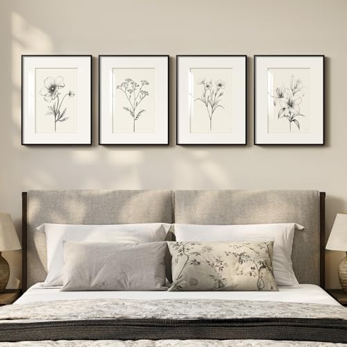 Framed Retro Black and White Floral Wall Art by Cuspin