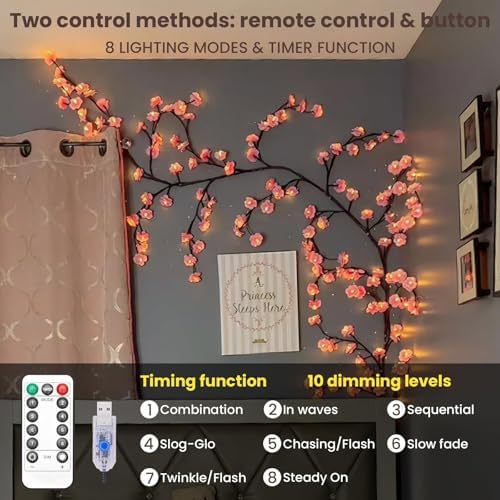 Cherry LED Tree Branch Lights for Wall, Cherry Blossom Willow Vine Twig Decor - Image 2