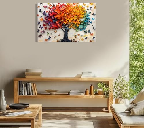 Colorful Butterfly Tree Canvas Wall Art Tree of Life Painting Picture Wall - Image 3