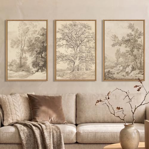 Large Vintage Sketchbook Framed Canvas Wall Art Set -16"x24"x3 by Ausril
