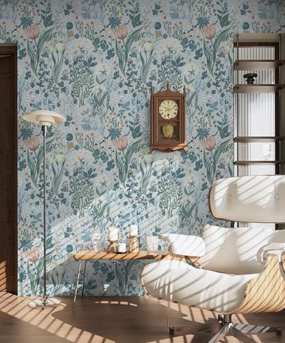 Toduso Peel and Stick Wallpaper Vintage Wall Paper Gray Blue Floral Contact - Image 3