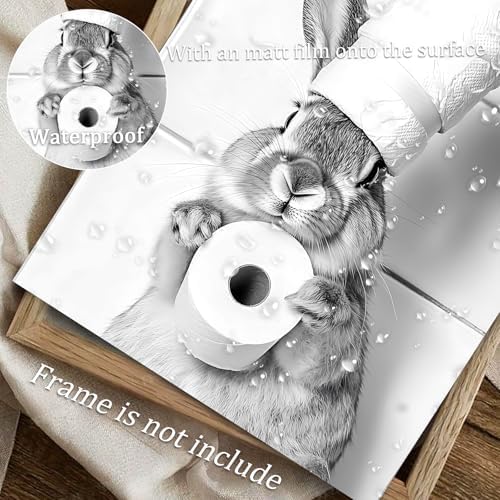 uniro Funny Bathroom Wall Art Prints, Cute Rabbit Animal Canvas Print Painting - Image 4