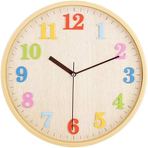 Topkey 12" Wooden Look Wall Clock Silent Non-Ticking 3D Numbers Colorful by Topkey
