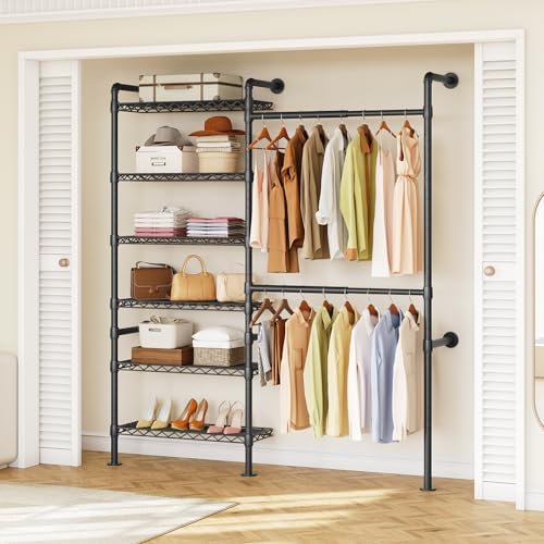 ONBRILL H2 Wall Mounted Clothing Rack, Expandable Industrial Pipe Clothes Rack by ONBRILL