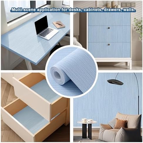 FUKU MON Matte Light Blue Peel and Stick Wallpaper Smooth Flat Printed V-Shaped - Image 7
