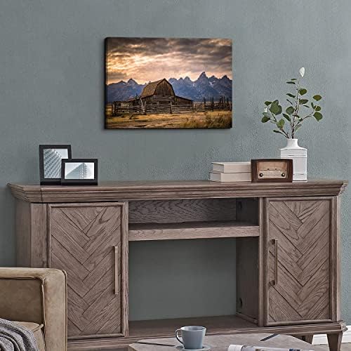 Grand Teton National Park Canvas Wall Art Sunset Moulton Barn Landscape Wall - Image 4