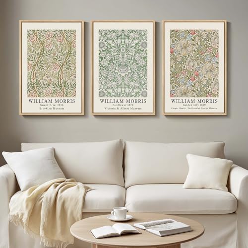 Framed William Morris Sage Green Botanical Canvas Wall Art, 3 Piece by Cuspin