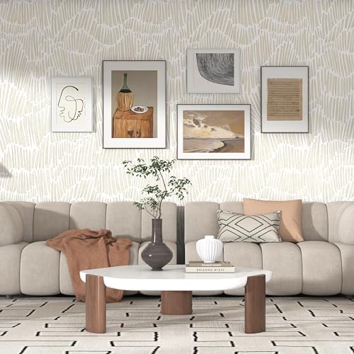 Theper Beige Peel and Stick Wallpaper Modern Contact Paper 17.3"×393" - Image 4