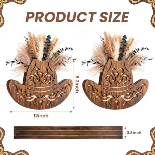 Novabright 2 Pack Western Cowboy Hat Wooden Wall Planter Rustic Wall Decor - Image 3