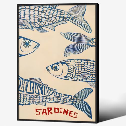 Vintage Sardine Wall Art Modern Kitchen Seafood Fish Poster 24X36 inch Black by Unknown