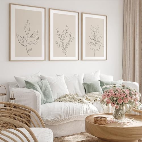 Joocrise Botanical Wall Art Decor Set of 3 Neutral Wall Decor Boho Beige Canvas - Image 3