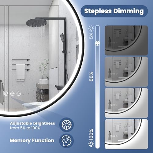 STARLEAD 32" Black Frameless Round LED Bathroom Mirror - Image 6