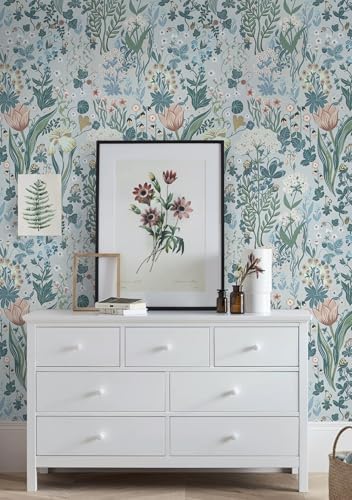 Toduso Peel and Stick Wallpaper Vintage Wall Paper Gray Blue Floral Contact - Image 2