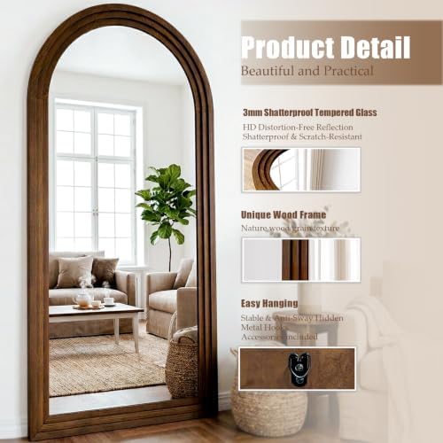 35"x78" Full Length Mirror Solid Wood Frame, Arched Floor Mirror Full Length - Image 3
