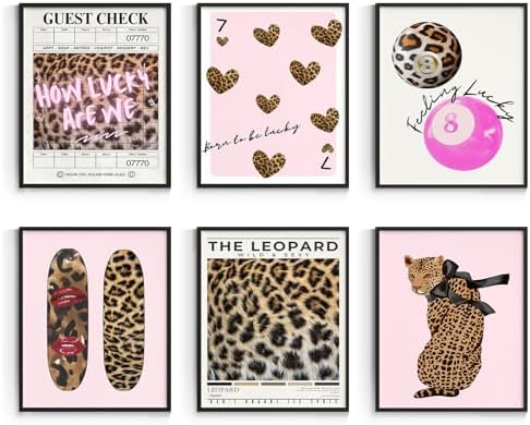 Habseligkeit Pink Leopard Print Wall Art, Preppy Wall Decors by Habseligkeit