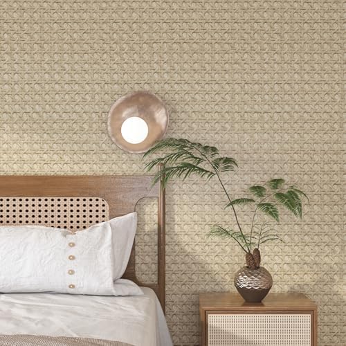 FunStick Tan Brown Rattan Wallpaper Peel and Stick Cane Webbing Wicker Weave - Image 3