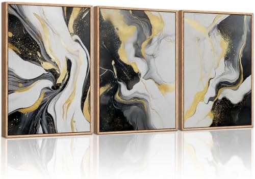 HLNIUC Abstract Minmalist Wall Art, Flow Marble Wall Art, Modern Neutral Framed by HLNIUC